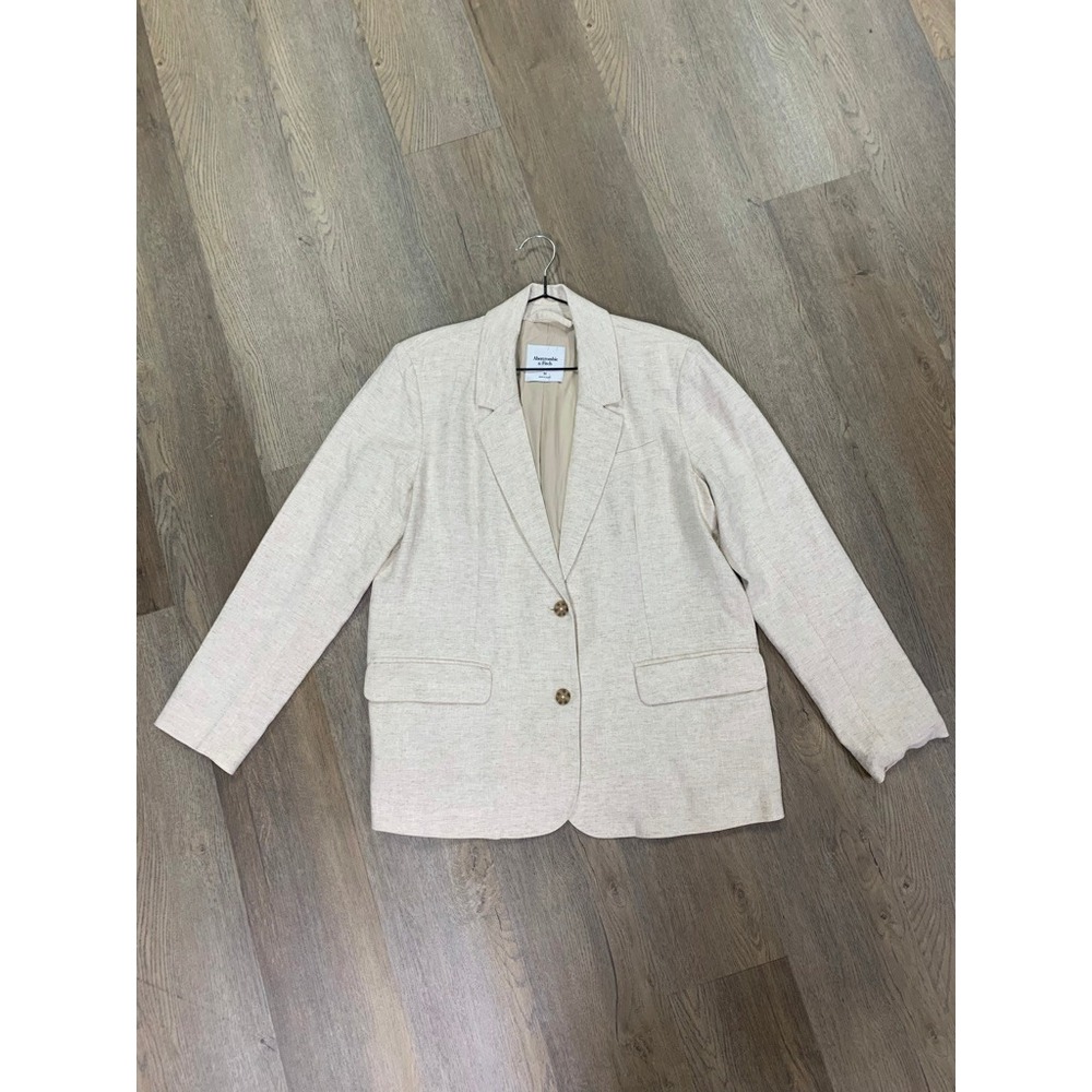 Abercrombie & Fitch Womens Beige Linen Blend Two Button Blazer Jacket Size M